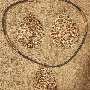 Leopard Print Necklace and Earring Set